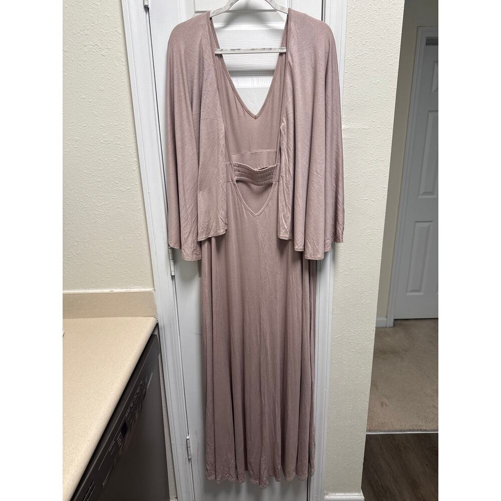Free People Beach Mega Babe V Neck Flutter Sleeves Maxi Dress Size Large - Picture 3 of 6